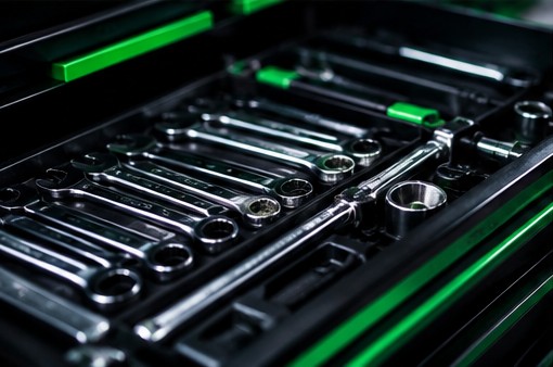 Tool drawer stocked with spanners and sockets, ready for the next job