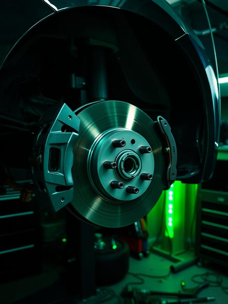Brake disc and caliper repair on a lifted car